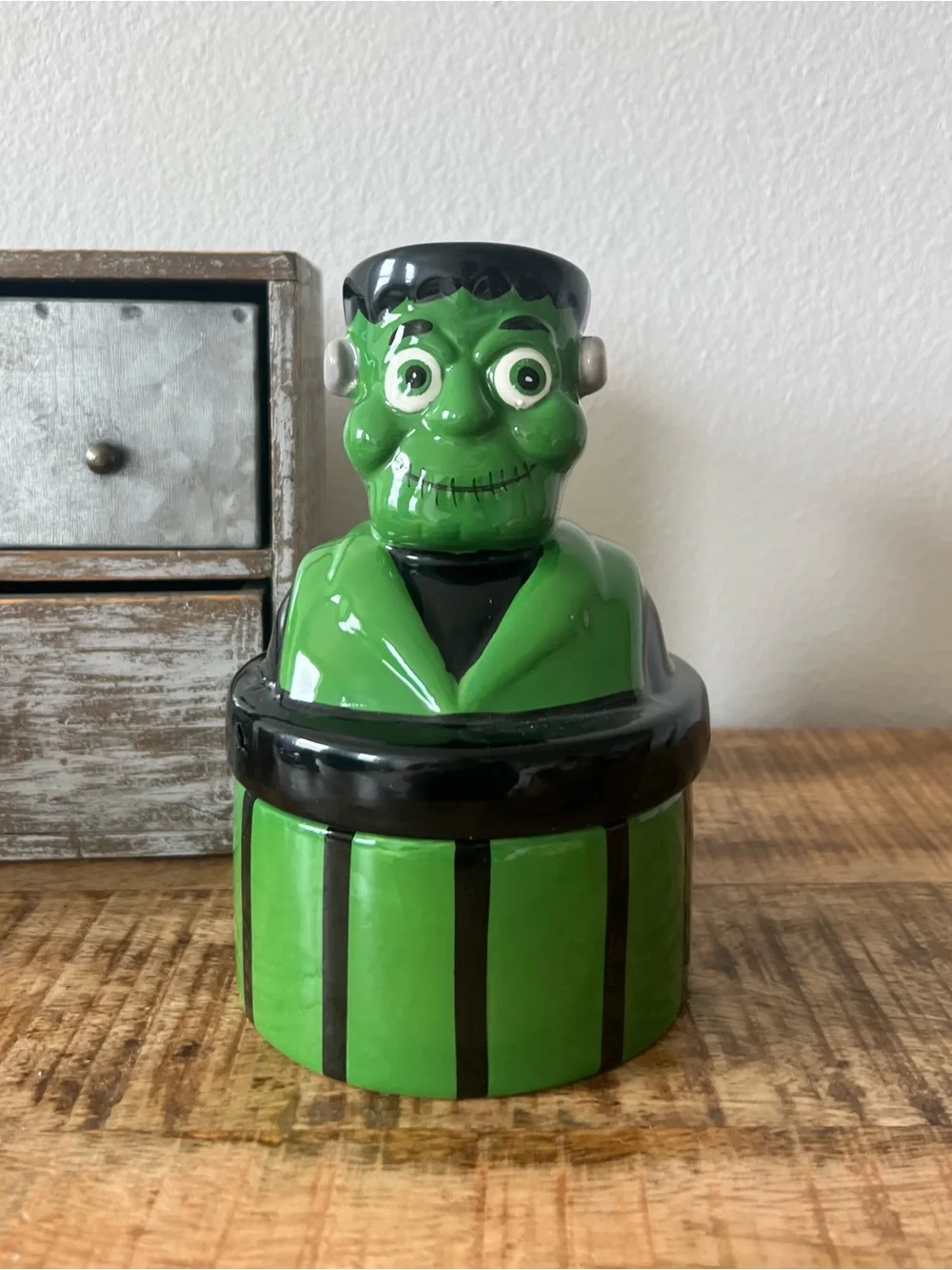 New Halloween Striped Frankenstein Ceramic Candy Dish Retro Vintage Style